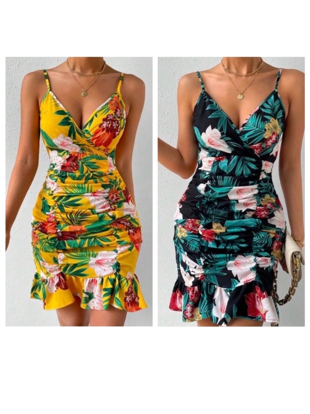 Floral V-Neck Ruched Mini Dress Bundle of 2